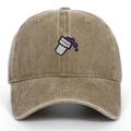 Casquette de baseball délavée vintage avec broderie de tasse violette - Taille unique / Kaki
