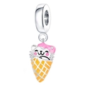 Charmanter Katzen-Eiscreme-Anhänger aus Silber mit Emaille für DIY-Armbänder - Katzen-Eiscreme-Dessert-Stil (Z-045)