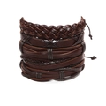 Macro detail of multi-layer hand-woven dark brown leather bracelets with rope textures - Dark Brown Smooth Woven Collection (M7046)