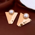 Vintage geometric gold-plated earrings with large round pearls on silk fabric - Silver Needle-Gold-Retro Trapezoid Pearl(70#)