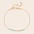 Minimalist gold chain Miyuki bead bracelet with light blue accents and adjustable S-hook - Pale Blue Gold Mix (MI-B220336H)