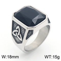 Vintage stainless steel ring for men featuring a black gemstone and Celtic engravings - Style C Steel Black (KR109910-TGX)