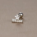 Silver stainless steel star piercing earring with micro-set zircons and ball back - Flower Bar / Silver