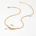 Gold snake chain necklace featuring a curved bar pendant with a white round stone - Streamlined White Gemstone (D1450) / Gold