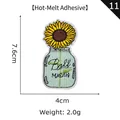 Sunflower jar embroidery patch with hot melt adhesive backing and dimensions 7.6x4cm - Hot Melt Sunflower Jar