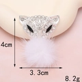 Macro view of rhinestone fox charm with white fur ball including 4x3.3cm size markings - D342 Pompom Fox (Silver White)