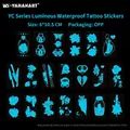Detailansicht wasserfester Leichttattoos mit Schmetterling und Astronauten Motiven - YC011-020 Leuchtend Blau Set