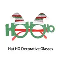 Green glitter Christmas glasses with mini Santa hats and HO HO HO text detail - Green HO HO HO Glasses with Hat