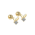 Golden S925 silver stud earrings with rabbit ears design and round cut zircon - 925 Silver / Rabbit Screw Earrings 18K Gold Plated (PED344)