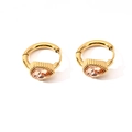 Boucles d'oreilles dorées avec zircons champagne poire et détails métalliques nervurés - Or Pierre Champagne