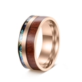Rose gold stainless steel ring featuring 9mm koa wood and abalone shell inlays - US 6 / Rose Gold