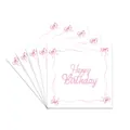 Dettaglio di cinque biglietti d'auguri rosa con fiocchi e scritte glitterate a ventaglio - Tovaglioli 20 Pezzi