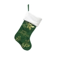 Green Christmas stocking with white faux fur cuff and golden Merry Christmas embroidery - 46x28cm / Christmas Green