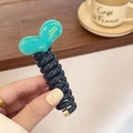 Blue spiral telephone wire hair tie with a handmade heart charm for ponytail styling - Agate Green [Candy Heart]
