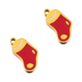 Christmas stocking charm in red enamel with gold trim for DIY jewelry making - Gold Red White Stocking