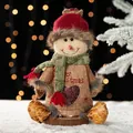 Sac cadeau de Noël bonhomme de neige en lin brodé Merry Christmas en 17x27 cm - AFLD3-5 Bonhomme de Neige Lin 17x27cm