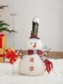 45cm plush Christmas snowman ornament with black top hat and knitted scarf decoration - Small Snowman with Tall Gentleman Hat