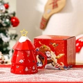 Tazza albero di Natale rossa in ceramica con coperchio a stella e confezione regalo - Rosso (Scatola a colori)