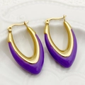 Modern U-shaped geometric earrings with purple enamel and gold-plated stainless steel - Purple