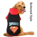 Red and black Superman dog hoodie with button closure for large pets and golden retrievers - (button Style) Black Superman With Two Legs And A Hood