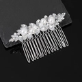 Silver bridal hair comb with elegant white pearls and floral crystal rhinestones - Style B - Hair Comb Silver