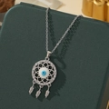 Collier attrape-rêves en argent avec pendentif œil maléfique et accents de zircone - A33-argent
