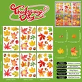 Detail of 66pcs Thanksgiving window clings showing maple leaf and acorn dimensions - Autumn Foliage & Pine Cones Style (A023) / 20*30CM*6 Sheets