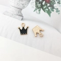 Golden crown alloy charms with black enamel finish for DIY jewelry making accessories - Crown