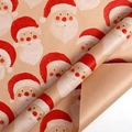 Brown kraft Christmas wrapping paper featuring a festive red Santa Claus head pattern - Santa Heads Style