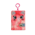 Dettaglio mini taccuino di peluche rosa con ricamo a gatto e cinturino arcobaleno - Tie-Dye Rosso