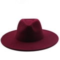 Front view of a classic burgundy wool wide-brim fedora hat with a flat brim on white background - M (56-58cm) / Burgundy