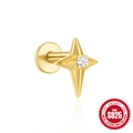 Gold S925 sterling silver stud earring with cross star design and clear gemstone - Gold Style 3-Cross Star