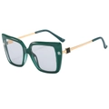 Fashionable oversized dark green butterfly sunglasses with gold temples in a 45-degree view - Green Frame Light Grey Lens