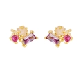 18k gold plated earrings featuring pink and purple zircons with floral star design - Colorful Zirconia (Gold Plated)