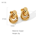 Orecchini a sospensione geometrici in oro con tre anelli intrecciati in rame lucido - Stile a Triplo Anello Intrecciato (NYH-YF176)