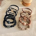 Elastic hair ties set in black and brown styles with decorative beads on linen cloth - 3# Black & Camel