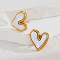 Pendientes de corazón vintage en acero inoxidable con baño de oro 18K y nácar púrpura - Incrustación de Color Púrpura Claro (Marco Dorado) / Dorado