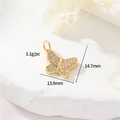 Gold butterfly pendant with sparkling zircons, 13.9mm width for DIY jewelry making - 14K Gold-h-12576
