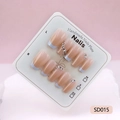 Unghie finte fatte a mano blu francese con base rosa nuda e strass scintillanti - M / Stile Strass Francese Rosa Nude (SD015-M)