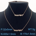 Rose gold Mami script necklace and bracelet set with size specifications - Rose Gold 2-Piece Set