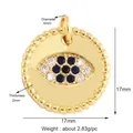Golden Evil Eye talisman pendant with blue zircon stones and 17mm diameter specifications - L550738-Gold Brushed Texture Eye
