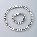 Set collana e bracciale a catena cubana in acciaio al titanio lucido color argento - Bracciale 21cm / Color Acciaio