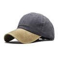 Vintage washed cotton baseball cap with grey-black crown and khaki brim detail - Adjustable / Beige Front Grey Back