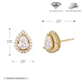 Detail view of gold pear-cut cubic zirconia earrings with 925 silver studs and dimensions - Gold Stud Earrings-White