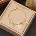 Golden snake chain bracelet with evil eye heart pendant and turquoise bead accents - 2# Bracelet