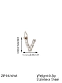 Sparkling pave set cubic zirconia V letter pendant in stainless steel with size guide - Letter V / Steel
