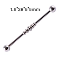 Silver stainless steel industrial barbell piercing with four beaded center detail, 1.6x38mm - Steel Color - 5 Balls Shape