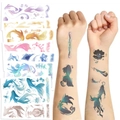 Tatouages temporaires carpes koï imperméables, design océan aquarelle avec effet pailleté - Série Koi (10 feuilles/paquet)