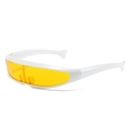 Futuristic white frame sports sunglasses with yellow lenses and wrap-around visor design - White Frame Yellow Lens