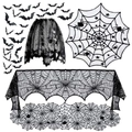 Detail of black lace Halloween decor set with spider web table runner and bat decals - Standard Halloween 5-Piece Decor Set